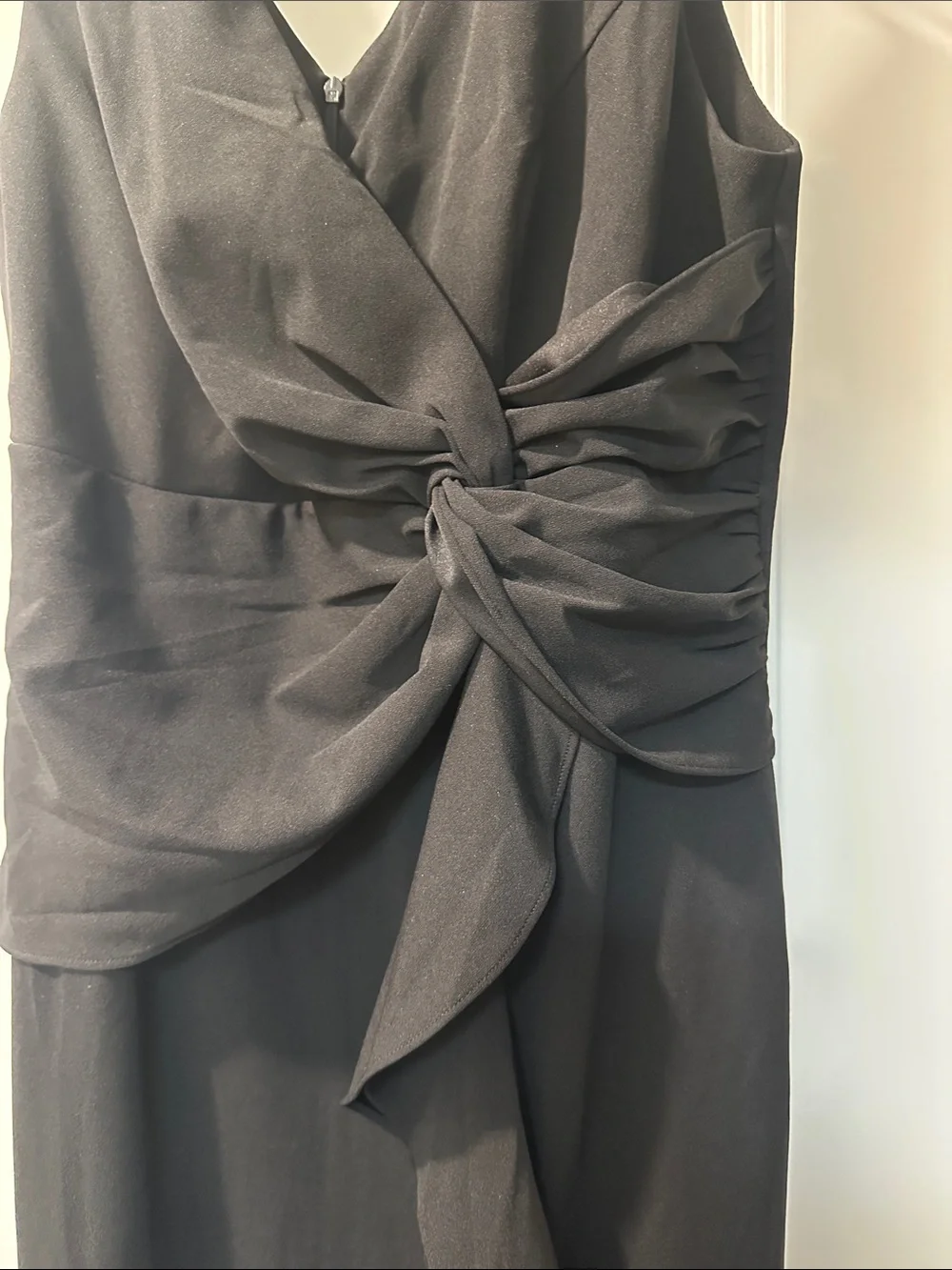 Black Sleeveless V-Neck Ruffle Front Evening Dress